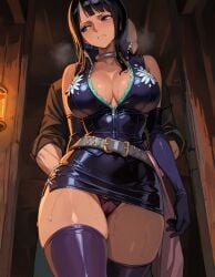 1boy 1girls ai_generated before_rape before_sex big_penis black_hair blush breast_grab captured captured_female captured_heroine cleavage collar dark_hair elbow_gloves female forced frown grabbing_breasts groping groping_breasts imminent_rape imminent_sex large_breasts large_penis male miniskirt nervous nico_robin one_piece panties reluctant standing sweat tagme thighhighs upset worried