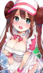 1girls 1girls :o absurd_res alternate_breast_size alternate_costume alternate_outfit alternate_version_available apron apron_tug bangs big_breasts blue_eyes blurry blush breasts brown_hair cleavage cowboy_shot depth_of_field double_bun embarrassed eyebrows_visible_through_hair female female_only frilled_apron frills gradient gradient_background hand_on_own_chest highres large_breasts long_hair looking_at_viewer maid neck_garter neck_ribbon nintendo nose_blush open_mouth pink_ribbon pokemon pokemon_bw2 ribbon rosa_(pokemon) rouka_(akatyann) short_sleeves sidelocks simple_background solo solo_female solo_focus tagme tareme tears thighs tugging twintails very_long_hair visor_cap white_apron white_background white_headwear wrist_cuffs