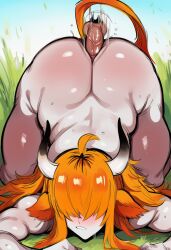 novelai kortai ai_generated tagme original_character delia_toro highland_cattle highland_cow muscular muscular_female cow cattle size_difference bigger_female femboy femdom femboy_on_female milo_moo
