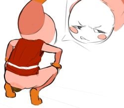 ambiguous_gender ambiguous_pooping animal_humanoid anthro anus aquatic aquatic_humanoid arthropod arthropod_humanoid blushcrunch_studio bottomless bottomless_ambiguous bottomless_anthro butt clothed clothing crouching crowning_feces crustacean crustacean_humanoid cutaway dandy's_world excessive_feces feces hi_res humanoid hyper hyper_feces male_(lore) narrowed_eyes orange_body pink_body pink_cheeks pooping red_clothing red_shirt red_topwear scat scatplay shirt shrimp shrimp_humanoid shrimpo_(dandy's_world) solo tiosqr topwear white_body