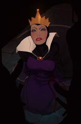 1girls 2boys big_breasts breasts defeated_villainess disney disney_villains erect_nipples erection female imminent_fellatio imminent_oral incase large_breasts male nipples penis snow_white_and_the_seven_dwarfs solo_focus the_evil_queen unseen_male_face