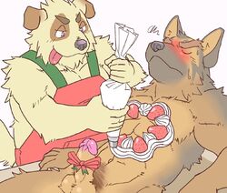 2007 2boys anthro apron balls blush canid canine canis closed_eyes clothing domestic_dog duo erection gay genitals kemono male male/male male_only mammal penis ryuta-h simple_background slightly_chubby white_background yaoi