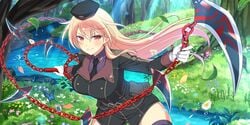 1girls blonde_hair chainwhip outfit red_eyes senran_kagura souji_(senran_kagura) yaegashi_nan