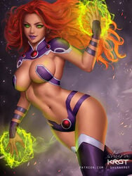 1girls boots breasts cleavage dc dc_comics female female_only koriand'r looking_at_viewer new_52 shurakrgt solo starfire starfire_(comics) teen_titans thigh_boots thigh_high_boots thighhigh_boots thighhighs