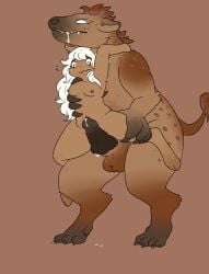 anthro bodily_fluids breasts dripping female genital_fluids gnoll hooves horn humanoid hyaenid knot male male/female mammal precum precum_drip size_difference small_breasts starbeli tiefling