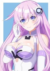 1girls artist_request big_breasts blush bodysuit breasts busty cleavage compile_heart female female_only highres idea_factory large_breasts long_gloves long_hair looking_at_viewer nepgear neptunia_(series) purple_eyes purple_hair purple_sister smile solo