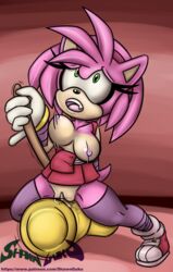 amy_rose amy_rose_(boom) bodily_fluids bottomless breasts clothing eulipotyphlan fang female female_focus female_only genital_fluids genitals hammer hedgehog hi_res large_breasts mammal masturbation piko-piko-hammer piko-piko_hammer piko_piko_hammer pussy pussy_juice sega sex_toy shawnguku solo solo_female solo_focus sonic_(series) sonic_boom stockings tools topless vibrating vibrator