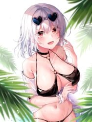 1girls azur_lane bangs bikini black_bikini black_swimsuit blush breasts clavicle cleavage eyebrows_visible_through_hair eyewear_on_head fage female hair_between_eyes heart heart-shaped_eyewear high_resolution large_breasts large_filesize light-skinned_female light_skin looking_at_viewer o-ring o-ring_top palm_tree red_eyes royal_navy_(azur_lane) short_hair sirius_(azur_lane) sirius_(scorching-hot_seirios)_(azur_lane) solo sunglasses swimsuit tree very_high_resolution white_hair