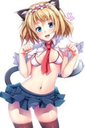 1girls alice_margatroid bikini bikini_top cat_ears cat_tail ebi_193 looking_at_viewer miniskirt skirt striped_panties tagme thighhighs tie touhou