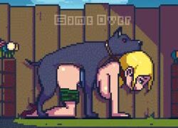 all_fours animated artist_request bestiality blonde_hair bound breasts collar creampie cum_in_pussy dog doggy_style game_over interspecies leash no_sound on_fours pixel_art rape video zoophilia