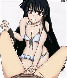 1boy 1girls akame_(akame_ga_kill!) akame_ga_kill! angry big_breasts bikini bikini_bottom bikini_top black_eyebrows black_hair black_socks bra breasts brown_shirt clenched_fist clenched_teeth clothed_female clothing comparing_to_finger comparing_to_pinky dark_hair disappointed erection female female_domination female_focus femdom hair humiliated humiliation large_breasts legs_spread light_skin long_hair looking_at_another male malesub mdtsu partial_male penis penis_size_comparison pinky_compare pinky_out red_eyes shirt skirt small_penis small_penis_humiliation socks spread_legs standing text very_long_hair watermark white_bikini