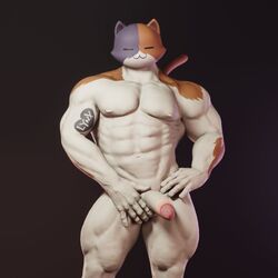 1boy aj_racer95 anthro balls big_penis bottomless cat closed_eyes cute domestic_cat feline fortnite furry gay grabbing grabbing_penis male male_focus male_only meowscles_(fortnite) muscular muscular_male no_humans pecs pectorals presenting_penis tagme tail tattoo testicles