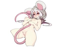 animal_ears breasts hoodie mouse_ears mouse_girl mouse_tail mousegirl nipples nude original pussy red_eyes short_hair slugbox tail uncensored white white_hair