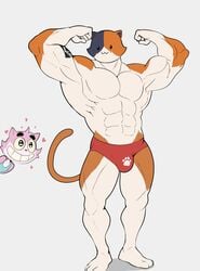 2boys 3_toes bara bulge eroborus feline flexing fortnite hearts male male_focus male_only meowscles_(fortnite) no_humans paw roz tagme tattoo