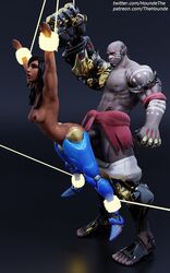 1boy 1girls 3d big_penis bondage dark-skinned_female dark-skinned_male dark_skin doomfist female from_behind interracial male overwatch pharah rope thehounde tied_up vaginal_penetration