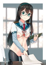 breasts female female_only jakelian kantai_collection nipples no_bra nopan ooyodo_(kantai_collection) pantyhose pubic_hair pussy revealing_clothes seifuku