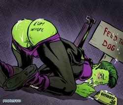 1boy ass ass_up bara beast_boy big_ass blush body_hair body_writing costume cum cum_dump cum_hungry cum_in_bowl cum_on_ass cum_on_face dc dc_comics eating_cum ejaculation exposed_ass garfield_logan gay green_skin leash male male_focus male_only muscles muscular muscular_male partially_clothed petplay phausto presenting presenting_anus puppyplay solo solo_male suit superhero teen_titans tesha tight_clothing tongue tongue_out torn_clothes uncensored writing_on_ass writing_on_body writing_on_skin yaoi