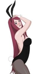 1girls blurry blush breasts bunnysuit c-shape curvy female female_only hair large_breasts long_hair naruto png posing red_hair side_view solo standing transparent_background uzumaki_kushina