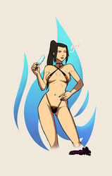 athletic avatar_the_last_airbender azula black_hair busty female female_focus female_only fit fit_female hourglass_figure long_hair medium_breasts micro_bikini popsicle pose posing shadowmist skimpy solo standing swimsuit wide_hips