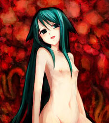 green_eyes green_hair long_hair nude riinu_(ir-n) riinu_(pixiv50783) saya_(saya_no_uta) saya_no_uta