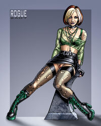 1girls anna_marie candra choker female female_only gloves looking_at_viewer marvel marvel_comics necklace pussy rogue_(evolution) rogue_(x-men) short_hair solo straight_hair x-men x-men_evolution