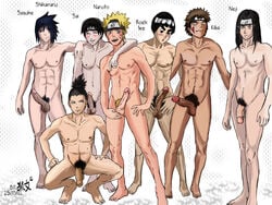 7boys abs aqua_eyes arm_around_neck armpit_hair beige_skin black_hair blonde_hair blue_eyes boner brown_hair character_name erect_nipples erection facial_markings fingering_self flaccid forehead_protector gay hand_behind_back hand_on_ass hand_on_chest hand_on_shoulder highres holding_penis human hyuuga_neji inuzuka_kiba knees_apart_feet_together lineup long_hair looking_to_the_side male male_only multiple_males multiple_penises nara_shikamaru naruto nude one_eye_closed one_eye_half-closed partially_retracted_foreskin pecs penis penis_size_difference pubic_hair retracted_foreskin rock_lee sai sasuke_uchiha slit_pupils spiky_hair squatting standing straight_hair tan_skin tied_hair uncut uzumaki_naruto veiny_penis whisker_markings yaoi