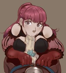 1girls :>= belt big_penis breasts caspar_von_bergliez fellatio female female_focus fire_emblem fire_emblem:_three_houses gloves green_pubic_hair hands_on_another's_thighs hands_on_hips hilda_valentine_goneril large_breasts large_penis long_gloves male matching_hair/eyes oral oral_sex penis penis_through_fly pink_hair post-timeskip saliva_on_penis saliva_trail sex sol_goodguy straight