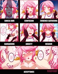 1girls 7_stages_of_big_dick ahegao big_breasts big_penis english_text female full_nelson gold_eyes huge_penis implied_sex jibril_(no_game_no_life) karmanseph male measuring_tape no_game_no_life penis_awe penis_shadow pink_hair seducedaway sequence sex shocked tears text