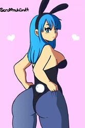 1girls animated animated_gif ass big_ass blue_pantyhose bouncing_ass bulma_(bunny) bulma_briefs bunny_ears bunny_girl bunny_tail bunnysuit dat_ass dragon_ball dragon_ball_(classic) female female_only looking_at_viewer looking_back no_sound pantyhose_pull scruffmuhgruff shounen_jump teenager video