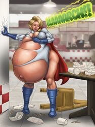 1girls belly breasts burping dc dc_comics expansion fast_food female huge_belly hyper inflation nipples overweight overweight_female popstandpinup power_girl ready_to_pop source_request stuffing weight_gain