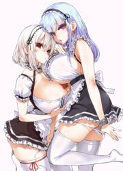 2girls alternate_breast_size asanagi azur_lane blue_hair breasts choker dido_(azur_lane) headband large_breasts looking_at_viewer maid maid_uniform sirius_(azur_lane) stockings tagme victim_girls white_hair wide_hips