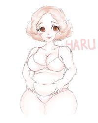 1girls bbw big_breasts blush bra chubby female_only fluffy_hair haru_okumura metrack persona persona_5 short_hair thick_thighs