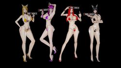 3d 4girls ahri big_breasts bikini english_text evelynn high_heels idon k/da_ahri k/da_evelynn k/da_series katarina_du_couteau large_breasts league_of_legends queen_of_spades red_hair riot_games shoes tattoo text