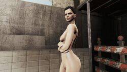 1girls 3d ass bethesda_softworks blue_eyes breasts fallout fallout_4 fit_female landing_strip nipples nora_(fallout_4) nude sole_survivor_(female) source_request