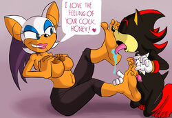 1boy 1girls english_text female foot_fetish foot_focus foot_lick foot_worship footjob male penis rouge_the_bat salmacisreptile shadow_the_hedgehog sonic_(series) text