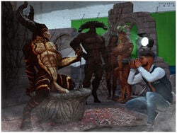 3d anthro demon group horn human huskyman24 male male_only muscles penis