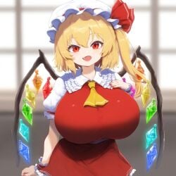 ai_generated ameanon big_breasts blonde_hair breasts flandre_scarlet huge_breasts large_breasts tight_clothing touhou