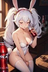 ai_generated azur_lane bunny_ears coca-cola female girl laffey_(azur_lane) nude nude_female sleeping twintails white_hair