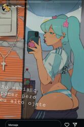 argentina argentine_flag argentinian_miku hatsune_miku instagram latin_america latin_american_hatsune_miku_(meme) nole_em panties pants_down phone piercing selfie spanish_text tattoo text vocaloid