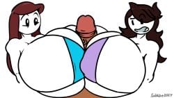 1boy 2girls alternate_breast_size big_breasts bikini bikini_top dark-skinned_male female huge_breasts huge_cock hyper_breasts jaiden jaiden_animations large_breasts male multiple_girls paizuri penis rebecca_parham sob4art titjob youtube youtuber youtuber_girl youtuber_sona