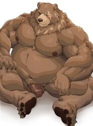 absurd_res anthro balls bear belly ben_bigger brown_body brown_fur erection facial_scar foreskin fur genitals hi_res male male_only mammal mihoyo missing_eye musclegut muscular navel negitsururu nipples nude pawpads pecs penis scar solo zenless_zone_zero