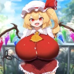 ai_generated ameanon big_breasts blonde_hair breasts flandre_scarlet huge_breasts large_breasts tight_clothing touhou