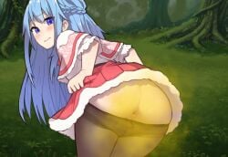 ass asshole cecilia_(lost_treasures) embarrassed fart fart_cloud farting lost_treasures pantyhose presenting_hindquarters skirt_lift smell