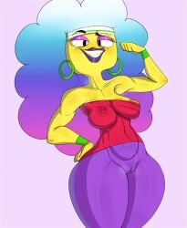 cameltoe cartoon_network flexing flexing_bicep hoop_earrings jackie_wilson milf nipple_slip purple_lipstick tagme the_amazing_world_of_gumball