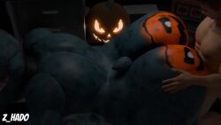 2boys animatronic anthro ass big_butt bonnie_(fnaf) five_nights_at_freddy's fnaf from_behind gay halloween human humanoid inviting living_machine male male/male male_only muscular muscular_male night_guard_(fnaf) nude presenting presenting_butt pumpkin pumpkin_head rabbit robot scottgames size_difference smaller_male tagme teasing video z_hado