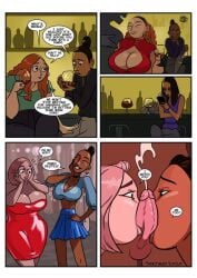 bimbofication blowjob friends kiss pink_hair red_dress red_hair sortimid wholesome wholesome_end wine wine_glass