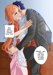 1boy 1girls bleach grabbing_ass groping inoue_orihime milf orange_hair text