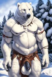 1boy 2024 ai_generated anthro avaru bear belly black_nipples black_nose flaccid foreskin forest fur genitals humanoid humanoid_genitalia humanoid_penis male male_focus male_only mammal muscular muscular_male navel nipples nude penis polar_bear precum primal_wilds sagging_balls snow solo tagme tuft tufted_fur ursid ursid_humanoid ursine white_body white_fur winter