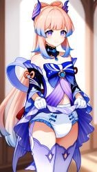 ai_generated diaper diaper_fetish diaper_under_clothing genshin_impact lifting_skirt sangonomiya_kokomi