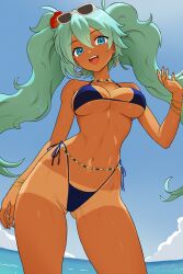 1girls abs ass big_ass big_thighs bikini blue_eyes brazil brazilian brazilian_female brazilian_miku breasts butt cyan_eyes cyan_hair female female_only glasses_on_head green_hair hatsune_miku latin_american_hatsune_miku_(meme) long_hair looking_at_viewer medium_breasts minishorts revenantart smiling solo tagme tan tan_body tanline tanlines thick_hips thick_thighs thighs twintails vocaloid